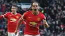 Radamel Falcao. Striker Kolombia yang saat ini memasuki musim kedua berseragam Rayo Vallecano ini pernah berstatus sebagai pemain pinjaman Manchester United usai didatangkan dari AS Monaco pada awal musim 2014/2015 dengan biaya 7,6 juta euro. Hanya bertahan semusim bersama MU, ia gagal mempersembahkan satu pun trofi setelah tampil dalam 29 laga di semua ajang dengan torehan 4 gol dan 5 assist. (AFP/Paul Ellis)