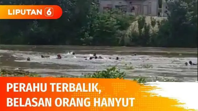 Beginilah detik-detik terjadinya tragedi perahu penyeberangan terbalik di Sungai Bengawan Solo. Belasan penumpang tenggelam dan hanyut terbawa derasnya arus sungai, enam orang dinyatakan hilang.