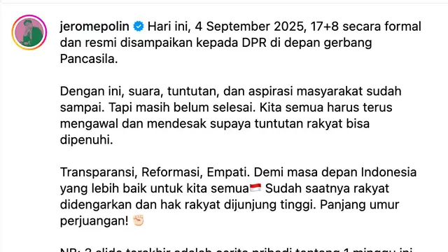 Unggahan Jerome Polin. (Foto: Dok. Instagram @jeromepolin)