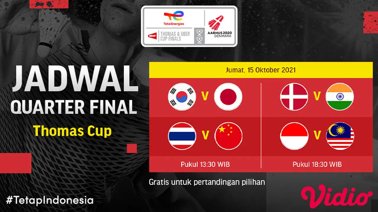 Jangan Ketinggalan, Live Streaming Piala Thomas 2020 di Vidio Hari Ini