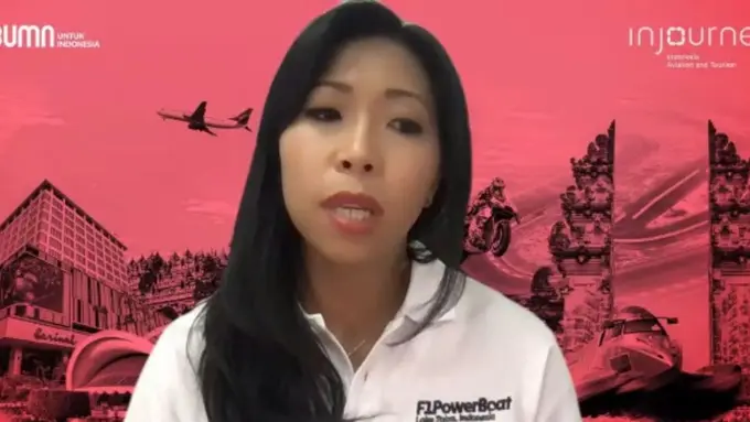 Direktur Marketing and Consumer Experience InJourney Maya Watono  dalam update penyelenggaraan ajang internasional F1 Powerboat Lake Toba, Jumat (3/2/2023).