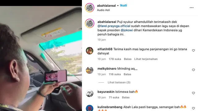 Unggahan Abah Lala pencipta lagu "Ojo Dibandingke." (Foto: Dok. Instagram @abahlalareal)