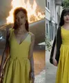 Tengah berada di Amerika Serikat, Tiara Andini tampil dengan long dress kuning mirip Ariana Grande dalam video klip musiknya. [@tiaraandini]