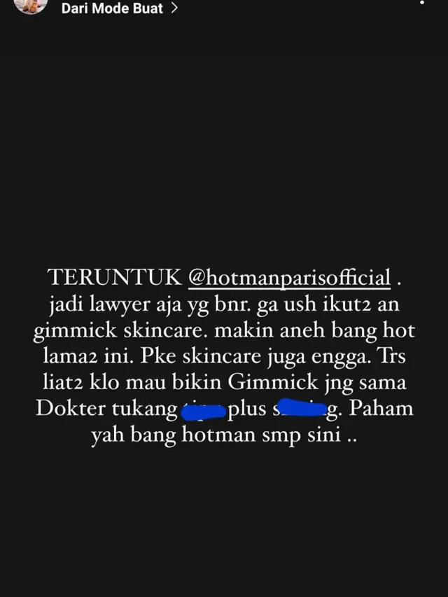 Ocehan Nikita Mirzani mengkritik Hotman Paris. (Foto: Dok. Instagram @nikitamirzanimawardi_172)