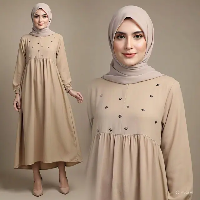 Dress A-line dengan Aplikasi Payet Terukur
