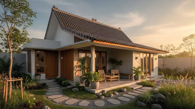 Desain Rumah Minimalis dengan Atap Limasan dan Teras Lebar/Gemini AI