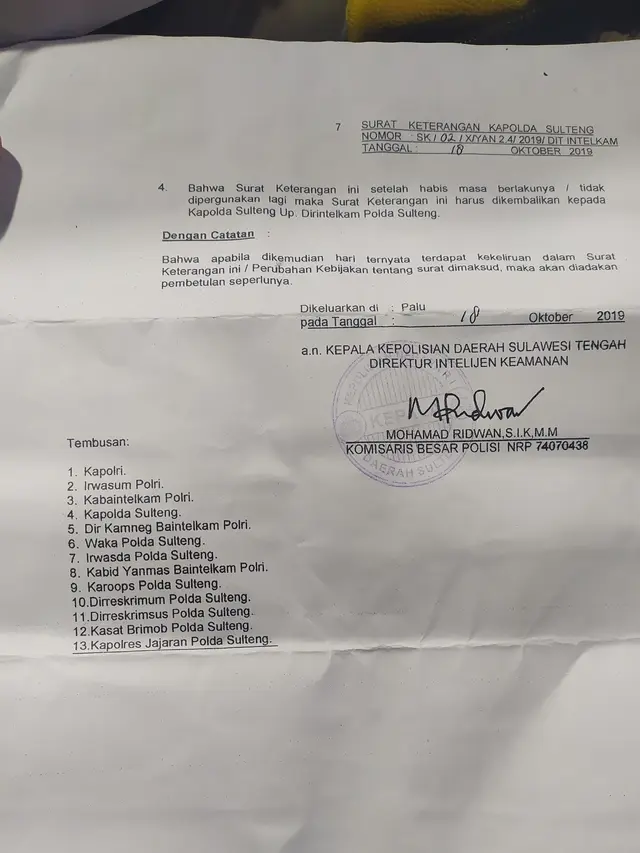 Surat izin penjualan petasan dan kembang api yang disebut berasal dari Polda Sulteng. (Foto: Liputan6.com/Heri Susanto)