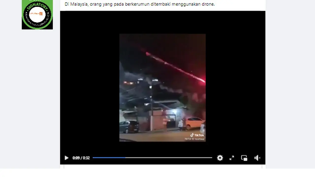 Cek Fakta Liputan6.com menelusuri klaim video drone menembaki orang yang berkerumun di Malaysia