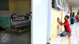 Pasien menjalani perawat saat relawan membersihkan sisa lumpur yang menggenangi RSUD dr Slamet akibat banjir bandang di Kabupaten Garut, Kamis (22/9). Pasca diterjang banjir bandang, peralatan perlengkapan RSUD dr Slamet rusak. (Liputan6.com/Johan Tallo)