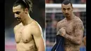 Perbandingan tubuh Zlatan Ibrahimovic sebelum dan sesudah di tato (AFP Photo/Kenzo Tribouillard)