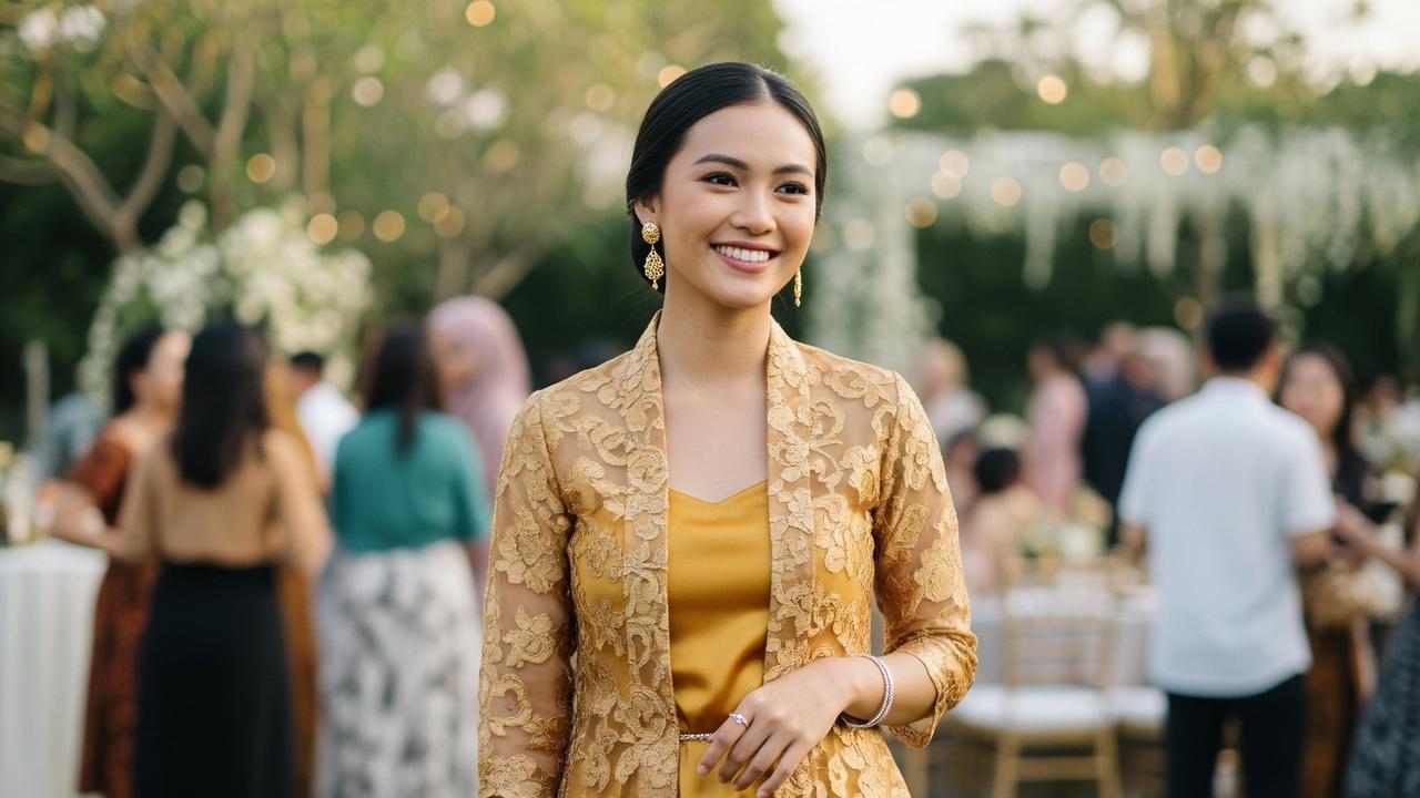 Model Baju Pesta Atasan Brokat Bawahan Batik. Foto: Gemini