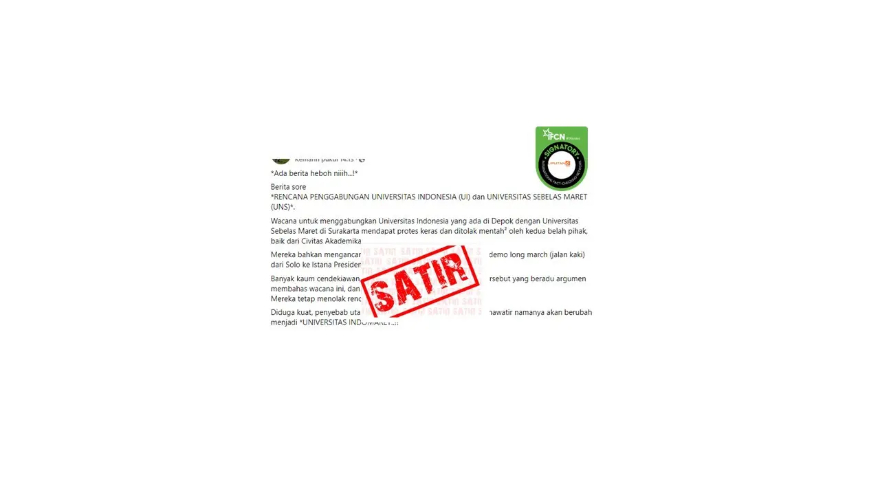 Cek fakta pesan berantai wacana penggabungan UI dan UNS