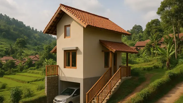 Model Rumah Lebar 6 Meter 2 Lantai di Desa/via AI
