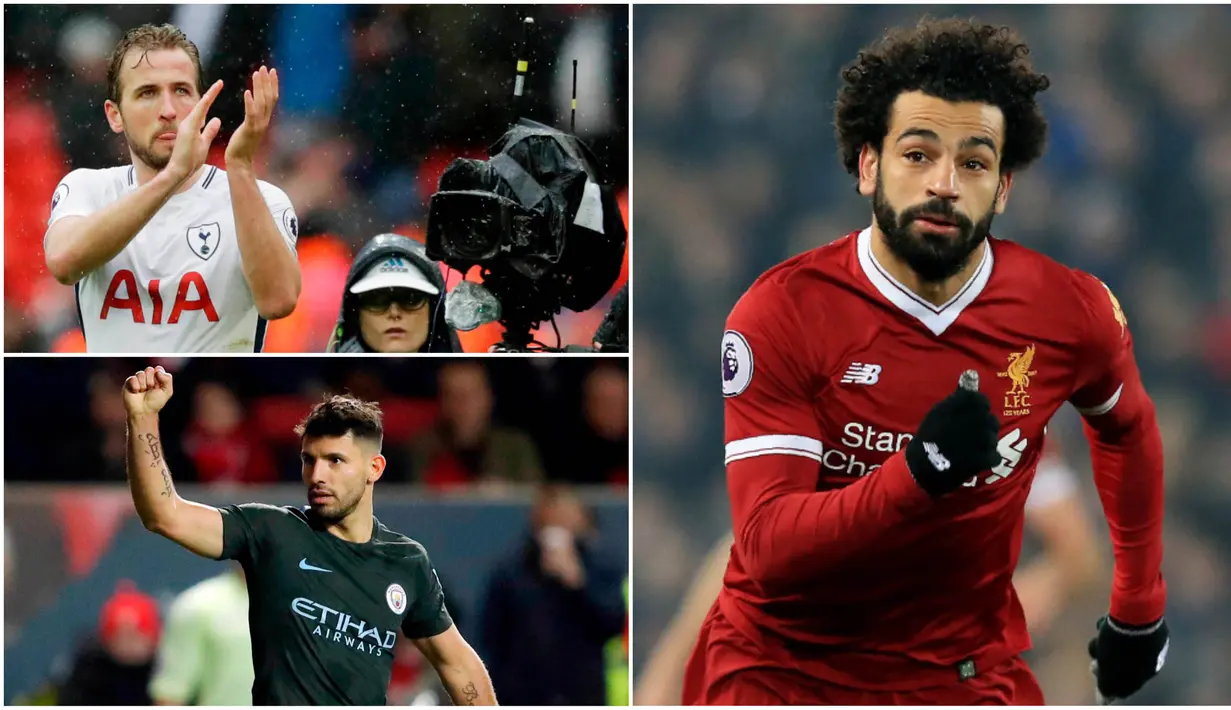 Berikut ini top scorer sementara Premier League musim 2017/2018 hingga pekan ke-30. Mohamed Salah dan Harry Kane sama-sama mengoleksi 24 gol. (Kolase foto-foto AP dan AFP)