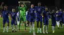 Para pemain Chelsea berselebrasi usai mengalahkan Chelsea pada babak final Liga Champions di Stadion Dragao di Porto, Portugal, Minggu (30/5/2021).  Kali terakhir Chelsea mengangkat piala usai menang atas Bayern Muenchen pada edisi 2011-2012. (AP Photo/Manu Fernandez, Pool)