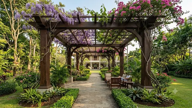 Inspirasi Pergola Kayu yang Cocok Ditanami Tanaman Rambat