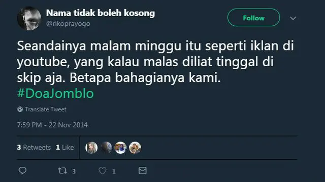 Alih-alih serius, cuitan 'doa jomblo' berikut ini malah bikin ngakak karena kocak.