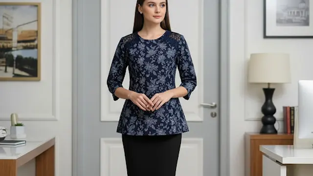 Blouse A-Line Brokat Batik Simpel untuk Kantor