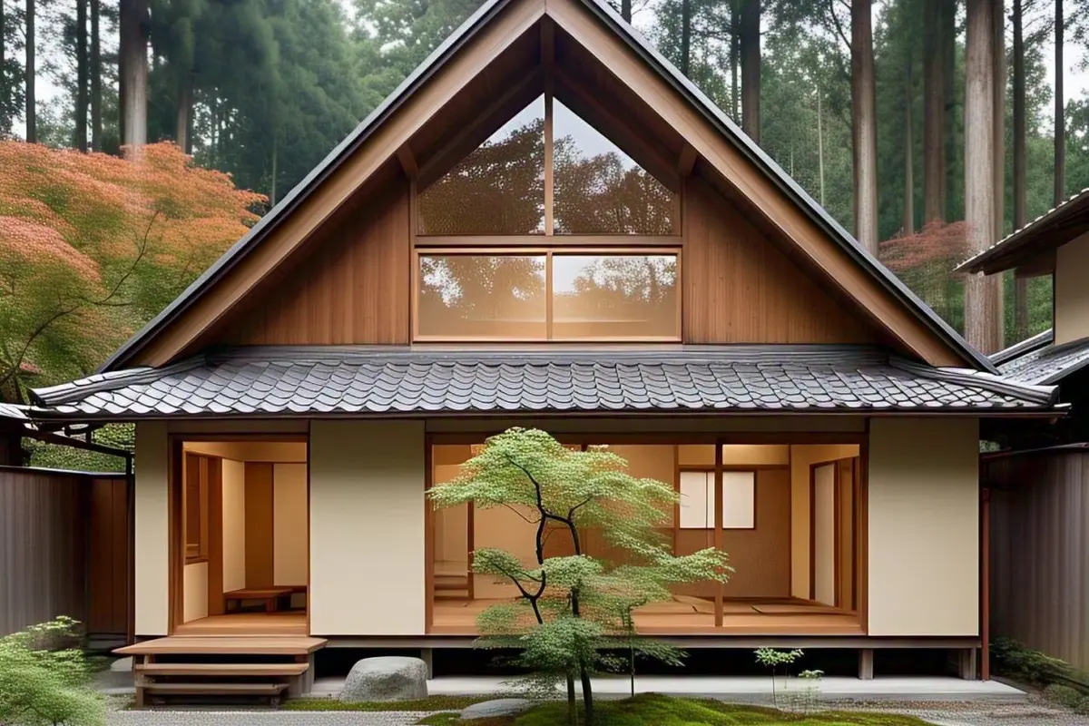 Model Rumah 2 Lantai Atap Segitiga Gaya Jepang Modern