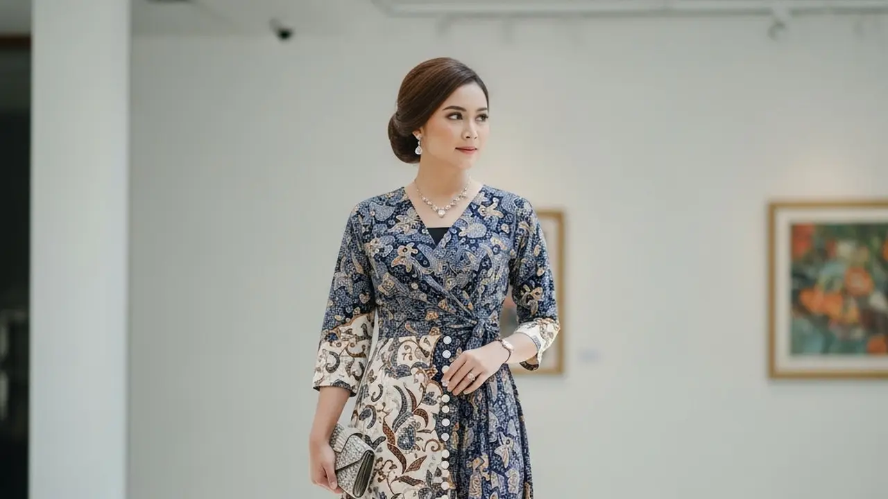 Model Long Dress Batik Kombinasi Modern 2025 (Image by Gemini)