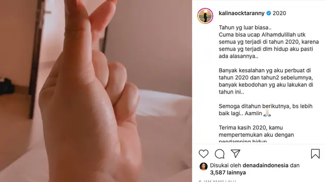 Tutup Tahun 2020 dengan Ucap Syukur, Kalina Ocktarani Tak Sabar Nantikan 2021 sebagai Istri Vicky Prasetyo