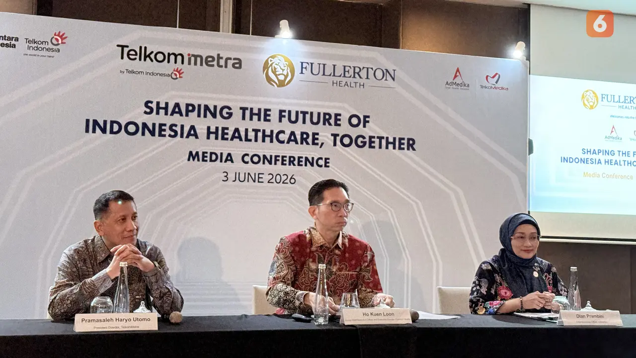 President Director TelkomMetra, Pramasaleh Haryo Utomo; Group CEO sekaligus Executive Director Fullerton Health, Ho Kuen Loon; dan CEO AdMedika Group, Dian Prambini. Liputan6.com/Iskandar