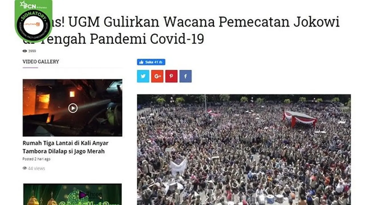 Gambar Tangkapan Layar Berita Tentang Diskusi di Universitas Gadjah Mada (UGM)