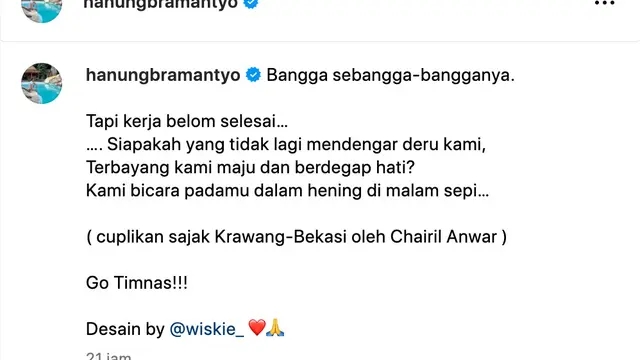 Unggahan Hanung Bramantyo. (Foto: Dok. Instagram @hanungbramantyo)