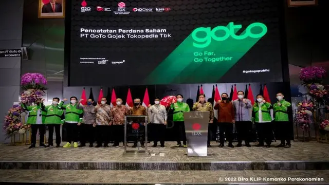 Menteri Koordinator Bidang Perekonomian Airlangga Hartarto hadiri pencatatan saham atau listing saham PT GoTo Gojek Tokopedia Tbk (GOTO), Senin (11/4/2022) (Foto: Biro KLIP Kemenko Perekonomian)