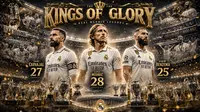 Trio legenda Real Madrid, Dani Carvajal, Luka Modric, Karim Benzema. (Bola.com/AI Generated)