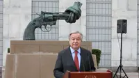 Sekretaris Jenderal Perserikatan Bangsa-Bangsa (PBB) Antonio Guterres berbicara kepada pers di markas besar PBB di New York pada 19 April 2022. (Xinhua/Xie E)