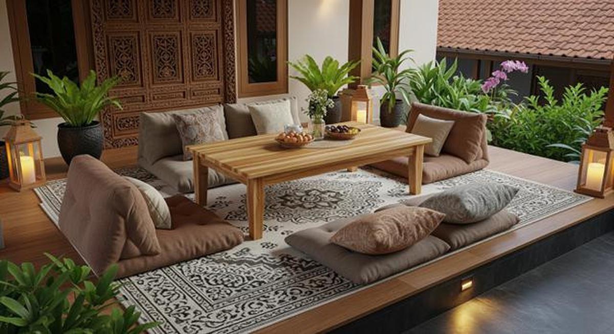 7 Desain Teras Rumah Konsep Lesehan Fungsional untuk Pengajian dan Acara Keluarga