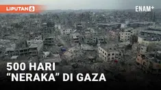 Rekaman drone mengungkapkan skala kehancuran yang luas di Gaza utara setelah 500 hari perang. Gambar udara yang diambil di Jabaliya menunjukkan bangunan-bangunan yang rata dengan tanah, tumpukan puing, serta tenda-tenda pengungsi. Warga terlihat berj...