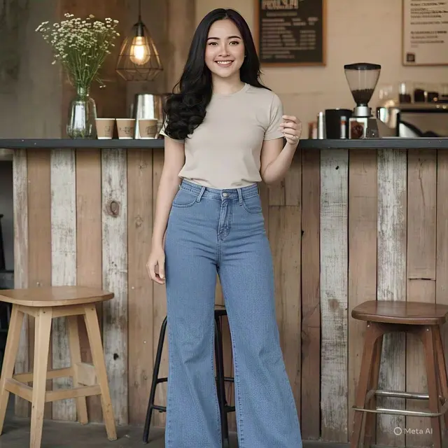 Ide Padanan Model Wide Leg Jeans & Kaos Polos: Kasual Kekinian/via Meta AI