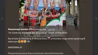 Foto-foto mengenai Tari Gandrung dan Kawah Ijen menghiasi bus-bus Moskow dan St Petersburg selama perhelatan Piala Dunia 2018 berlangsung. (Capture: Twitter/@Banyuwangi_tour)