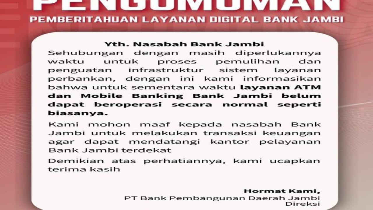 Bank Jambi Minta Maaf atas Gangguan Layanan Digital, Proses Pemulihan dan Laporan Hukum Ditempuh