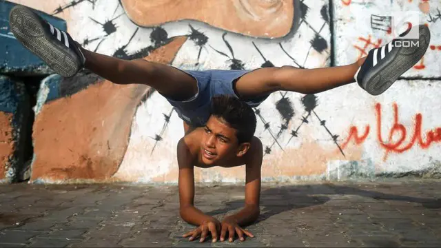 Yousef Al-Bahtini seorang bocah Palestina siap memecahkan waktu tercepat rekor dunia akrobatik