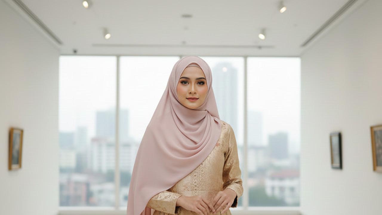 Gamis Batik Brokat Warna Champagne Cocok dengan Kerudung Apa? Ini 7 Rekomendasinya yang Elegan