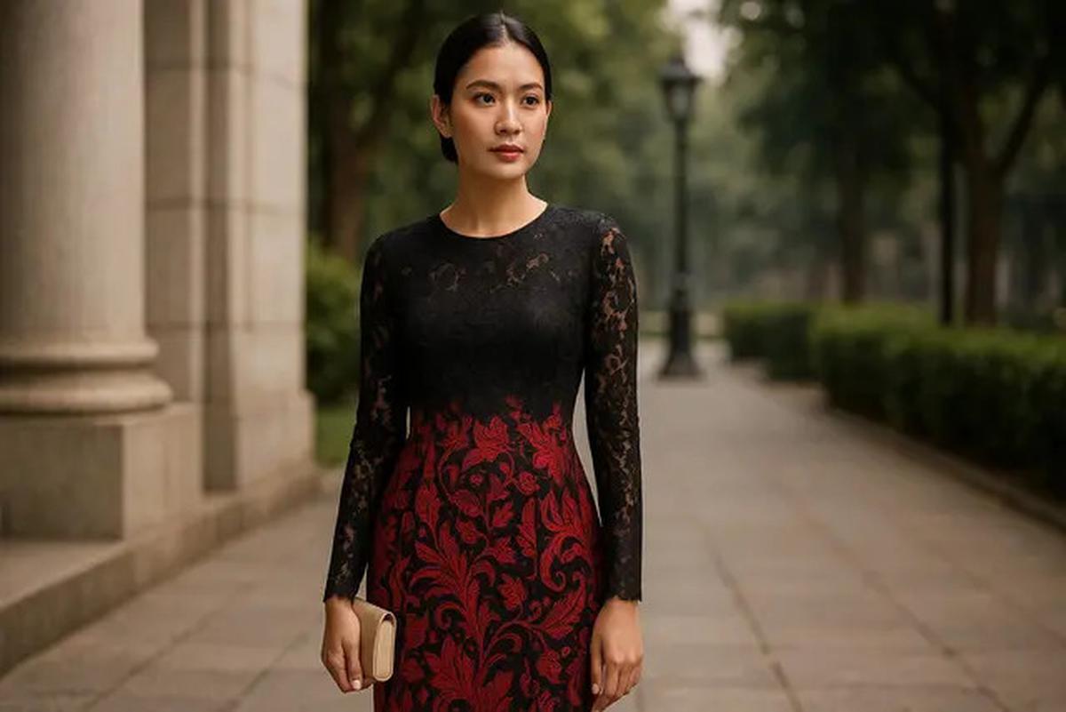 7 Model Dress Batik Brokat Warna Merah dan Hitam, Elegan Cocok untuk Acara Malam