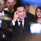 Ketua Umum PSSI terpilih untuk periode 2023-2027, Erick Thohir memberikan keterangan pers sesaat setelah berakhirnya Kongres Luar Biasa (KLB) PSSI di Hotel Shangri-La, Jakarta Pusat pada Kamis (16/2/2023). Erick Thohir berhasil mengungguli calon lainnya, La Nyalla Mahmud Mattalitti dengan perolehan suara 64 berbanding 22. (Bola.com/M Iqbal Ichsan)