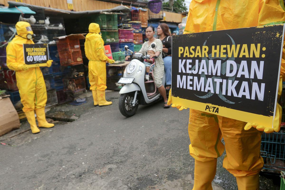 Aktivis PETA demo di Pasar Hewan Jatinegara