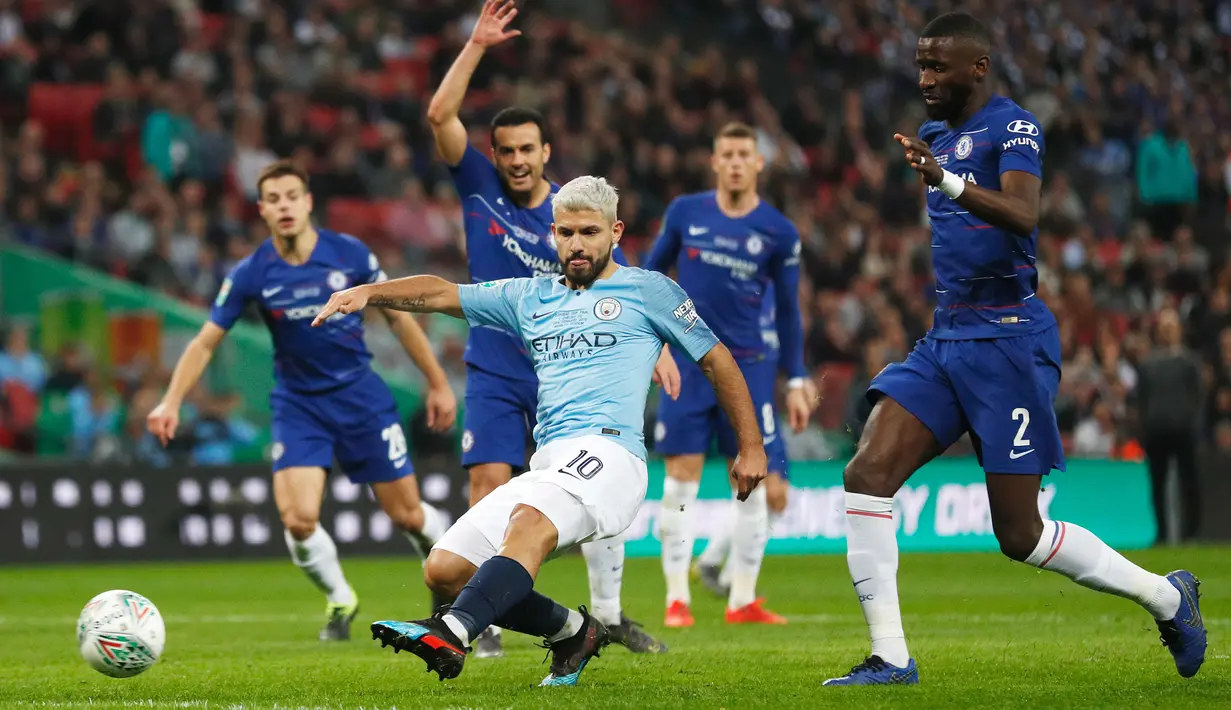 2. Sergio Aguero (Manchester City) - Ketajaman Aguero menjadi jaminan semenjak berlabuh ke Etihad Stadium pada 2011. Sejauh ini, Aguero telah ia telah mencetak 231 gol dari 338 pertandingan bersama Man City.  (AFP/Adrian Dennis)