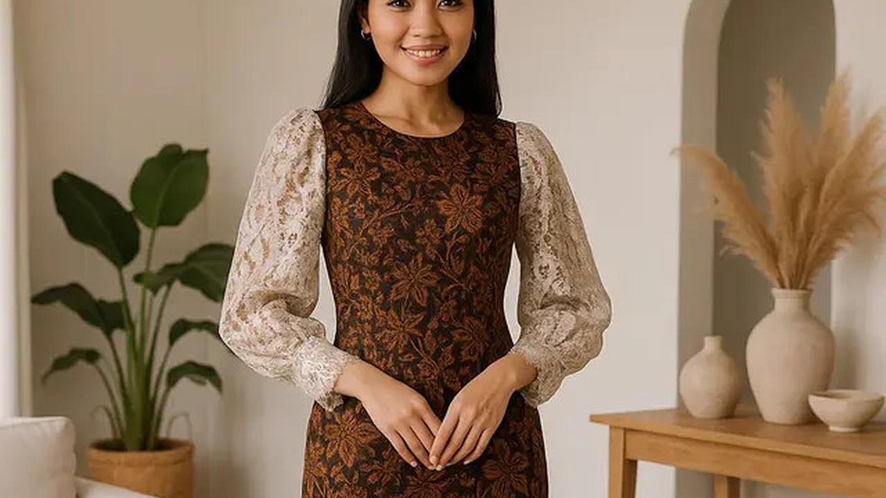 20 Model Dress Batik Kombinasi Brokat Lengan Panjang, Anggun untuk Acara Resmi dan Kondangan