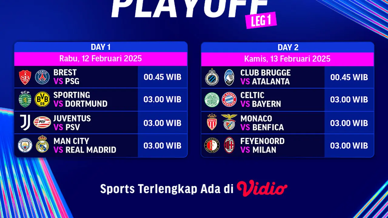 Jadwal dan Live Streaming Liga Champions 2024/25 Babak Play-off di Vidio
