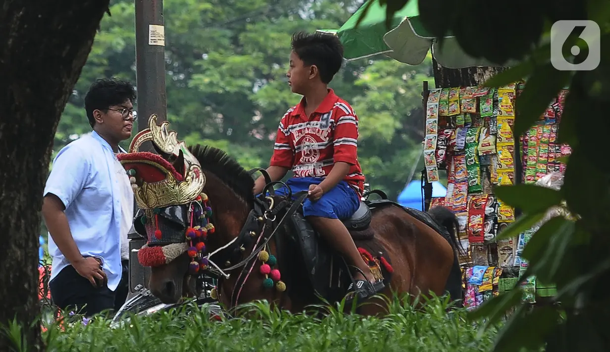Seperti biasanya, di hari kedua lebaran para tukang sewa kuda tunggang mulai menyediakan jasa sewa. (merdeka.com/Imam Buhori)