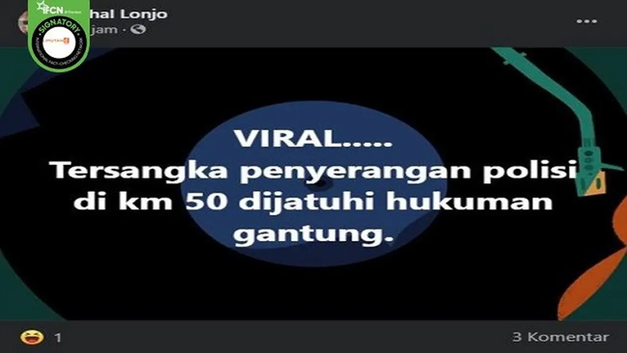 Gambar Tangkapan Layar Klaim Tersangka Penyerangan Polisi di KM 50 Dijatuhi Hukuman Gantung (sumber: Facebook)