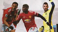 Anthony Martial, Paul Pogba dan David De Gea. (Bola.com/Dody Iryawan)