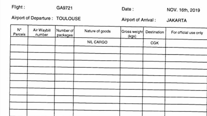 Cargo Manifest Garuda Indonesia yang selundupkan Harley milik mantan Bos Ari Askhara.