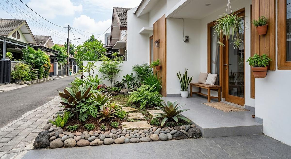 Desain Teras Minimalis Plus Taman Mini untuk Rumah Kecil