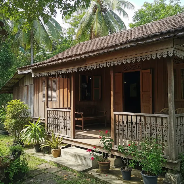 Rumah Kampung 1 Lantai dengan Teras Unik ala Desa Tempo Dulu (Gemini AI)